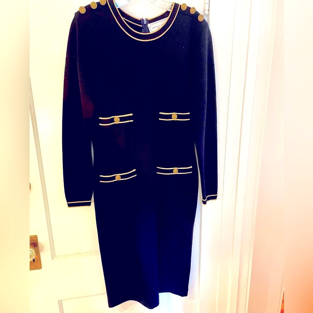 Adrienne Vittadini Navy Blue w/ Gold Accents Dress